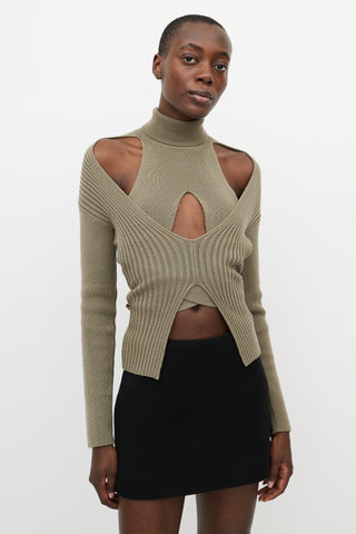 Dion Lee Green Ribbed Knit Turtleneck Sweater