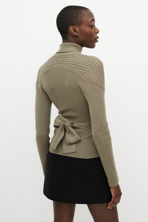 Dion Lee Green Ribbed Knit Turtleneck Sweater