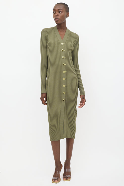 Dion Lee Green Ribbed V-Neck Dress