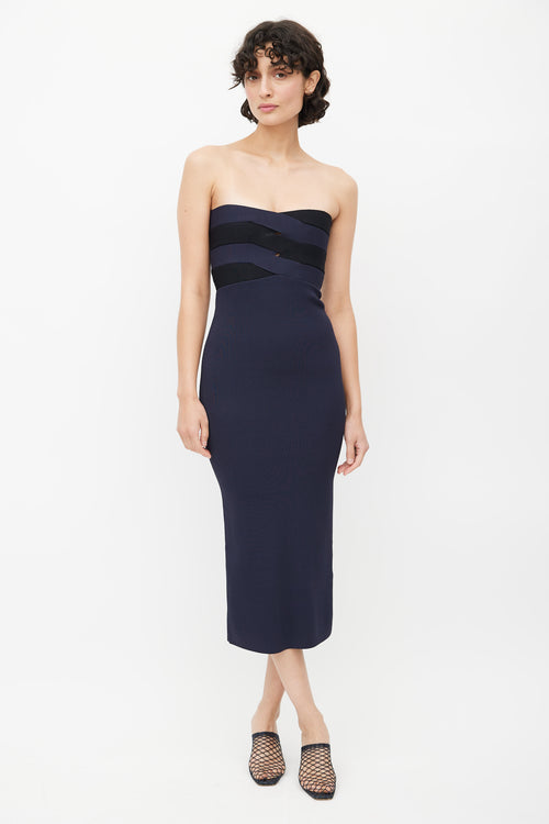 Dion Lee Navy Blue Knit Strapless Midi Dress