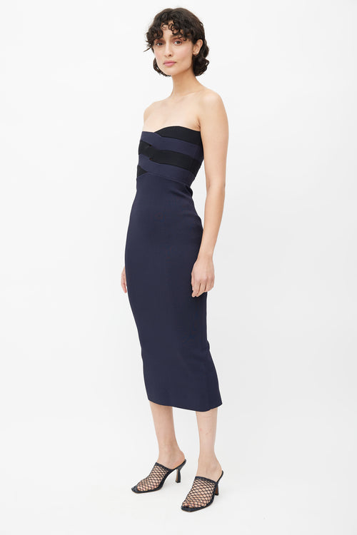 Dion Lee Navy Blue Knit Strapless Midi Dress