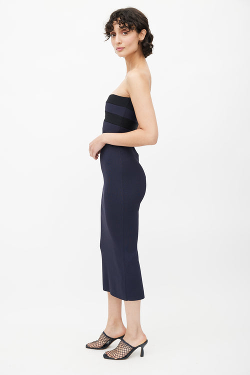 Dion Lee Navy Blue Knit Strapless Midi Dress