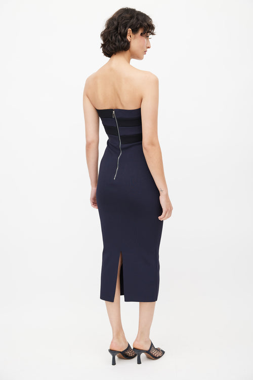 Dion Lee Navy Blue Knit Strapless Midi Dress