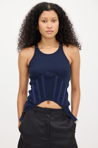 Dion Lee Navy Ribbed Corset Tank Top