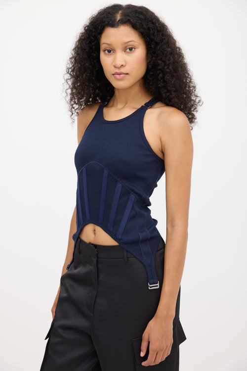 Dion Lee Navy Ribbed Corset Tank Top