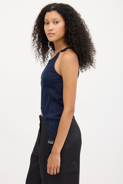 Dion Lee Navy Ribbed Corset Tank Top