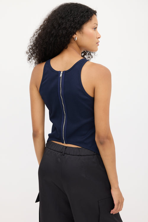 Dion Lee Navy Ribbed Corset Tank Top