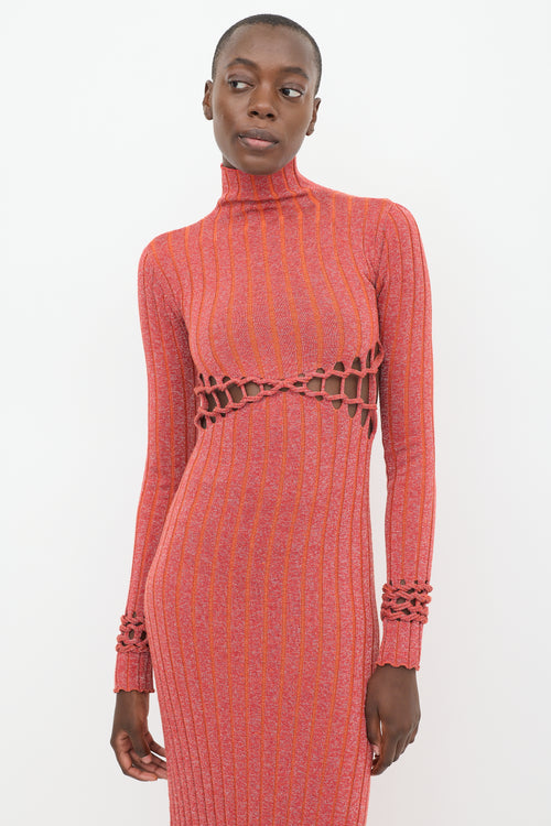 Dion Lee Red Reflective Knit Cut Out Dress