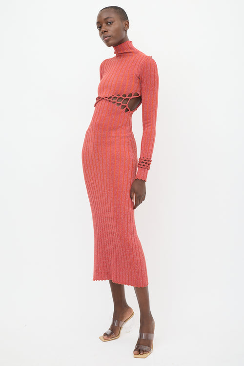 Dion Lee Red Reflective Knit Cut Out Dress