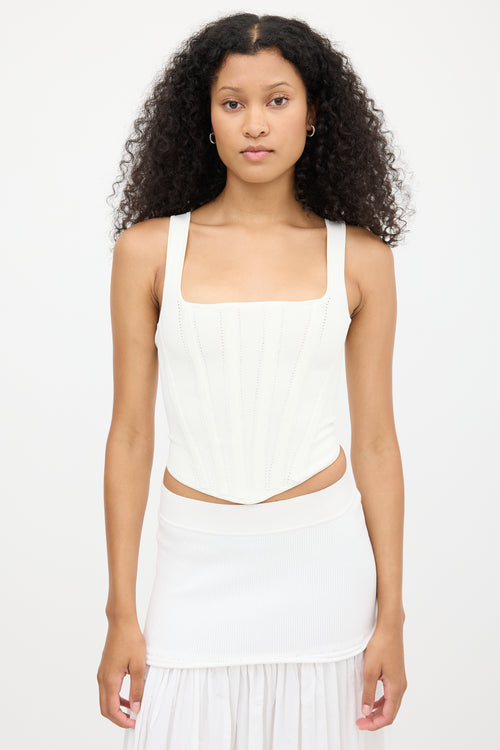 Dion Lee White Ribbed Square Neck Corset Tank Top