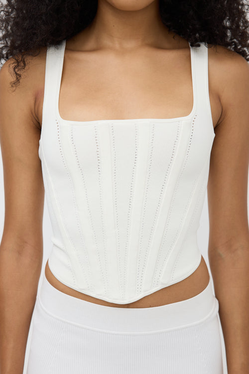 Dion Lee White Ribbed Square Neck Corset Tank Top