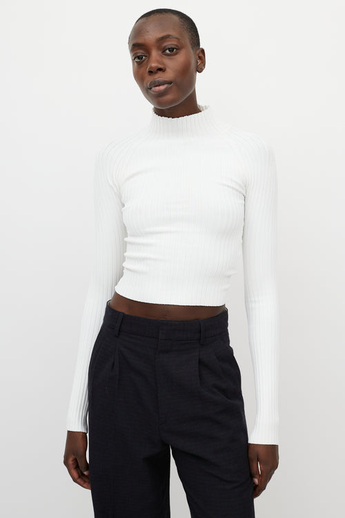 Dion Lee White Ribbed Knit Cropped Turtleneck Top