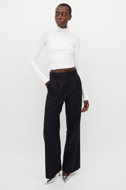 Dion Lee White Ribbed Knit Cropped Turtleneck Top