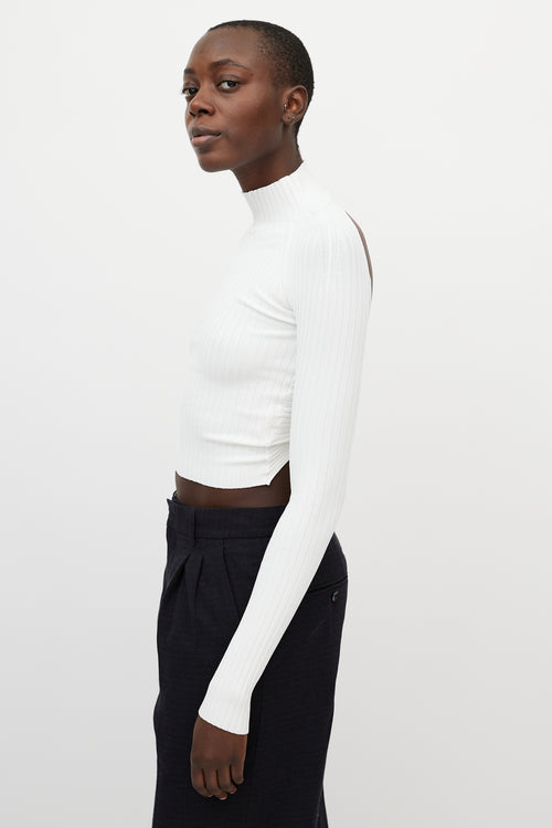 Dion Lee White Ribbed Knit Cropped Turtleneck Top