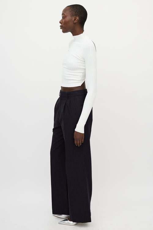 Dion Lee White Ribbed Knit Cropped Turtleneck Top