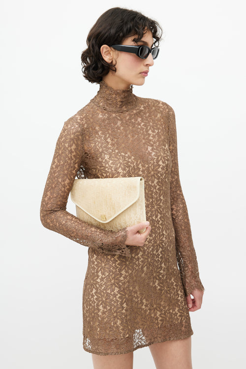 Dior 1970s Cream Monogram Canvas Clutch