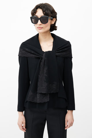 Dior 1990s Black Wool 
Lace Shawl Collar Blazer