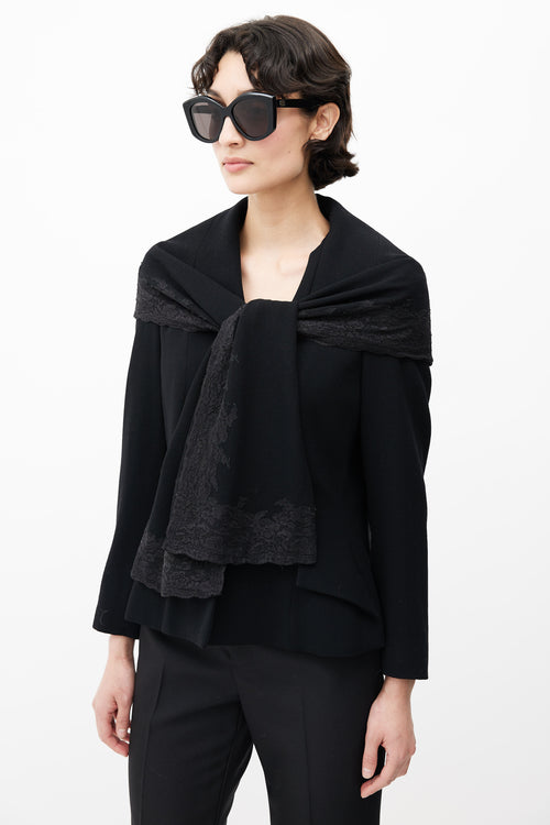 Dior 1990s Black Wool 
Lace Shawl Collar Blazer