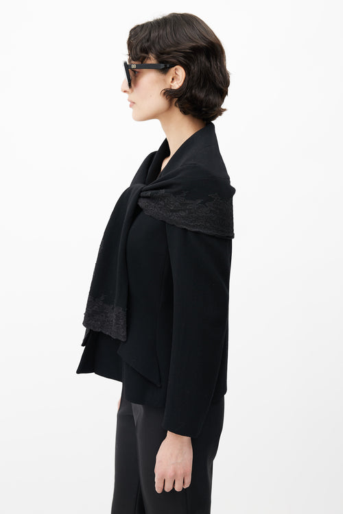 Dior 1990s Black Wool 
Lace Shawl Collar Blazer