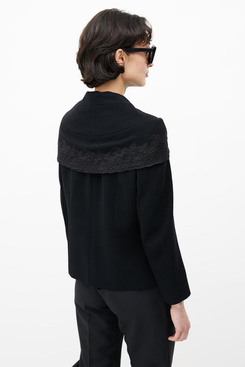 Dior 1990s Black Wool 
Lace Shawl Collar Blazer