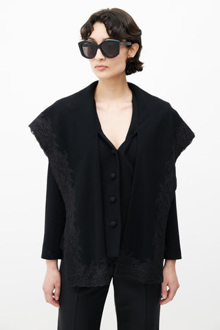 Dior 1990s Black Wool 
Lace Shawl Collar Blazer