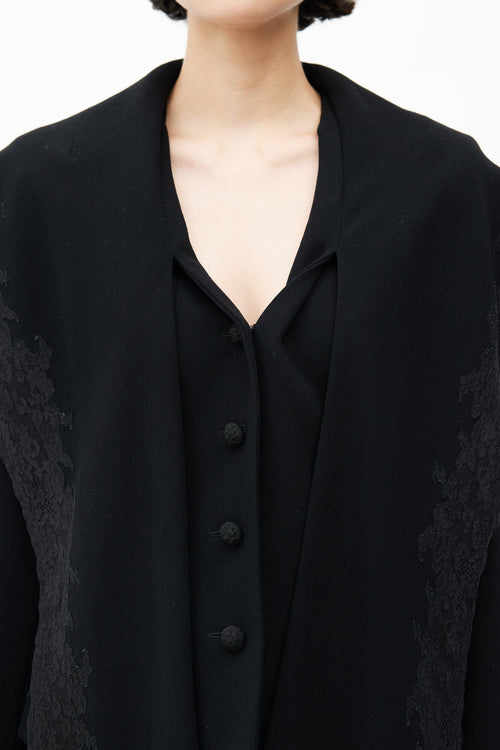 Dior 1990s Black Wool 
Lace Shawl Collar Blazer