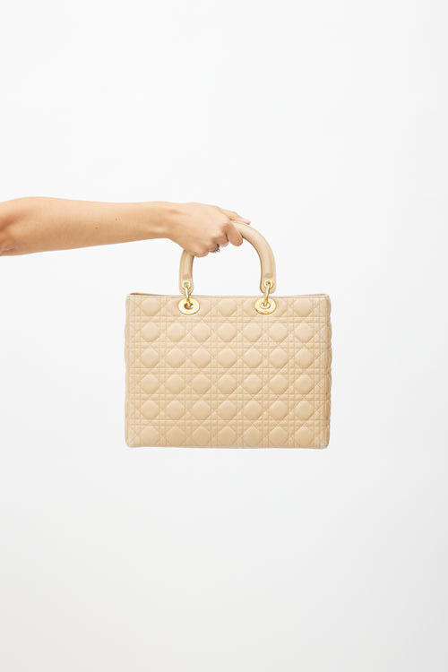 Dior 1999 Beige Quilted Leather Large Lady Dior Bag