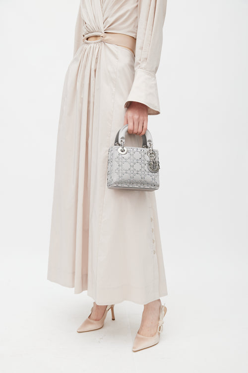 Dior 2019 Gray Satin Embellished Mini Lady Dior Bag