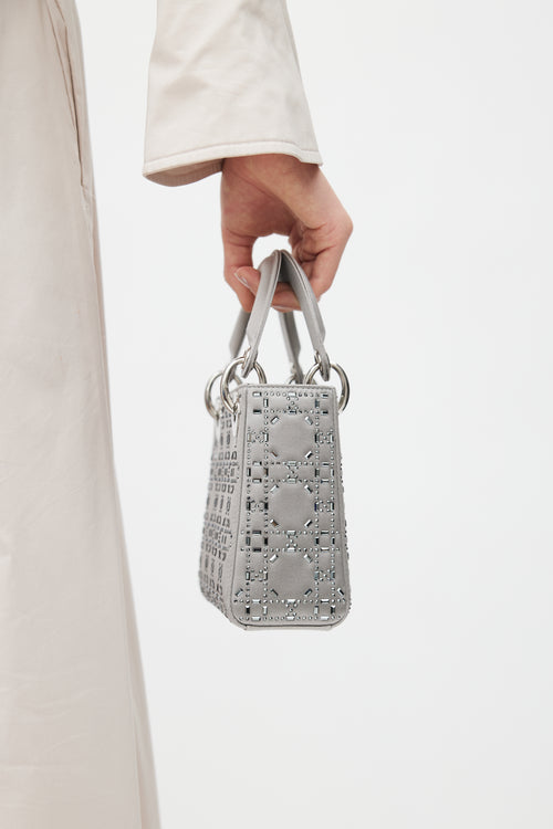 Dior 2019 Gray Satin Embellished Mini Lady Dior Bag