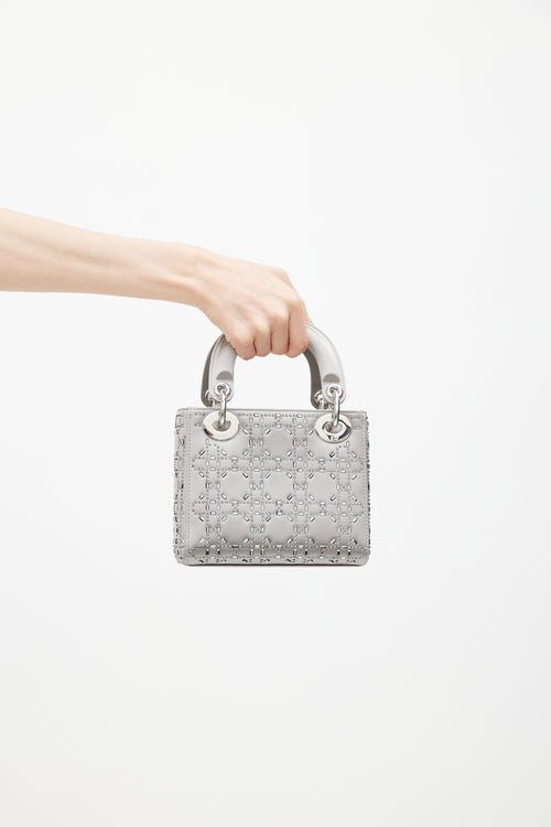 Dior 2019 Gray Satin Embellished Mini Lady Dior Bag