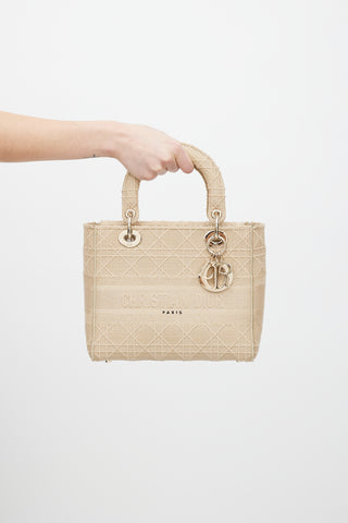 Dior 2020 Beige Cannage Canvas Medium Lady D-Lite Bag