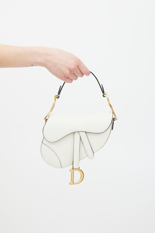 Dior 2020 White 
Gold Leather Mini Saddle Bag