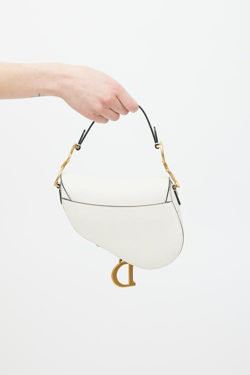 Dior 2020 White 
Gold Leather Mini Saddle Bag