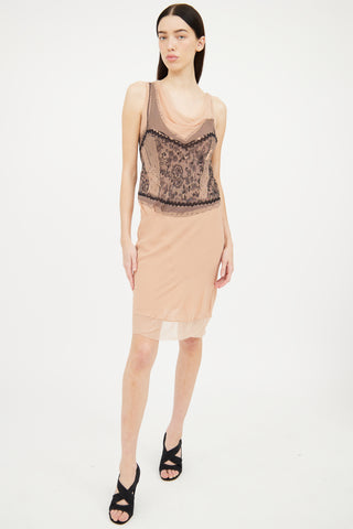 Dior Beige 
Black Mesh Sleeveless Dress