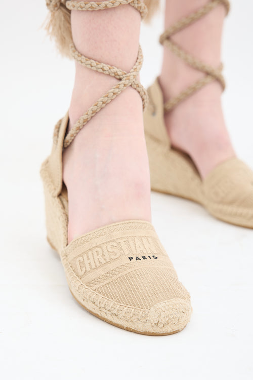 Dior Beige Canvas Granville Wrapped Espadrille Wedge