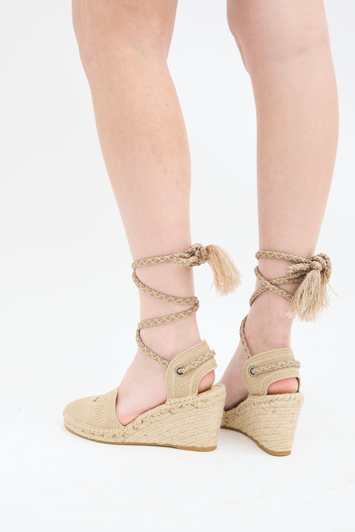 Dior Beige Canvas Granville Wrapped Espadrille Wedge