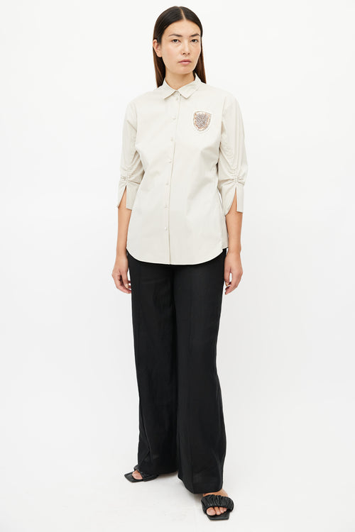 Dior Beige Gathered Embellished Shirt