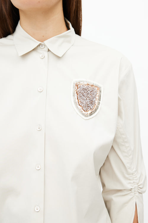 Dior Beige Gathered Embellished Shirt