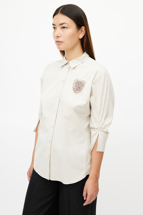 Dior Beige Gathered Embellished Shirt