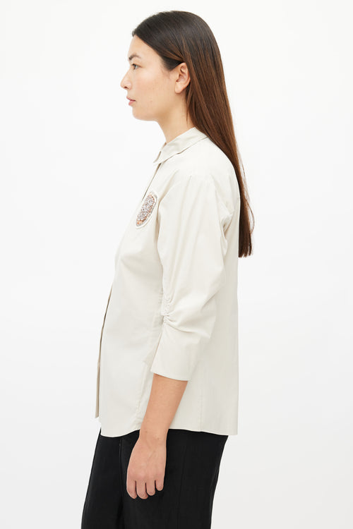 Dior Beige Gathered Embellished Shirt