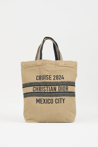 Dior Cruise 2024 Brown 
Navy Canvas Print Tote Bag