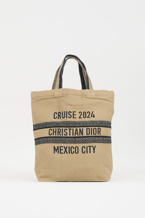 Dior Cruise 2024 Brown 
Navy Canvas Print Tote Bag