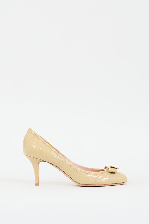 Dior Beige Patent Leather Quilted Cannage Pump