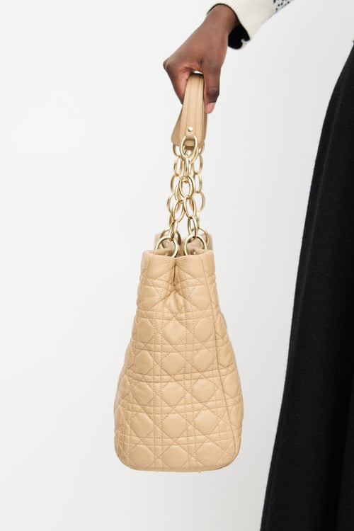 Dior Beige Quilted Lady Dior Large Tote Bag