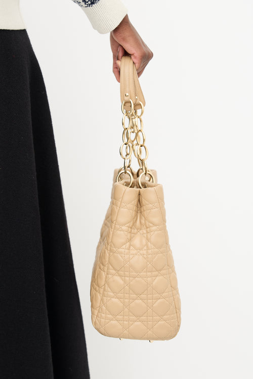 Dior Beige Quilted Lady Dior Large Tote Bag