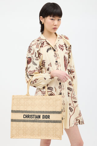 Dior Beige Raffia Cannage Large Book Tote