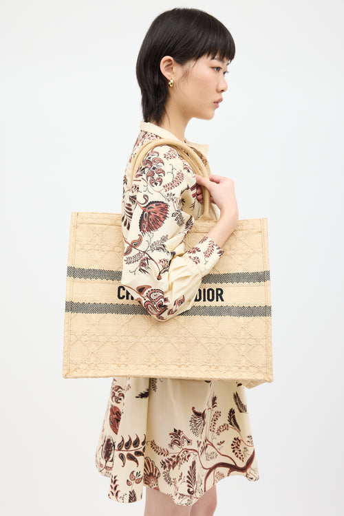 Dior Beige Raffia Cannage Large Book Tote