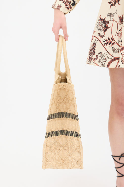 Dior Beige Raffia Cannage Large Book Tote