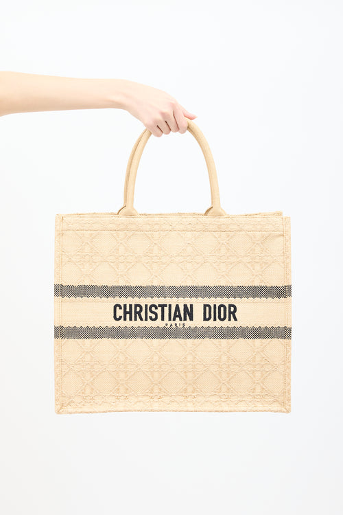 Dior Beige Raffia Cannage Large Book Tote