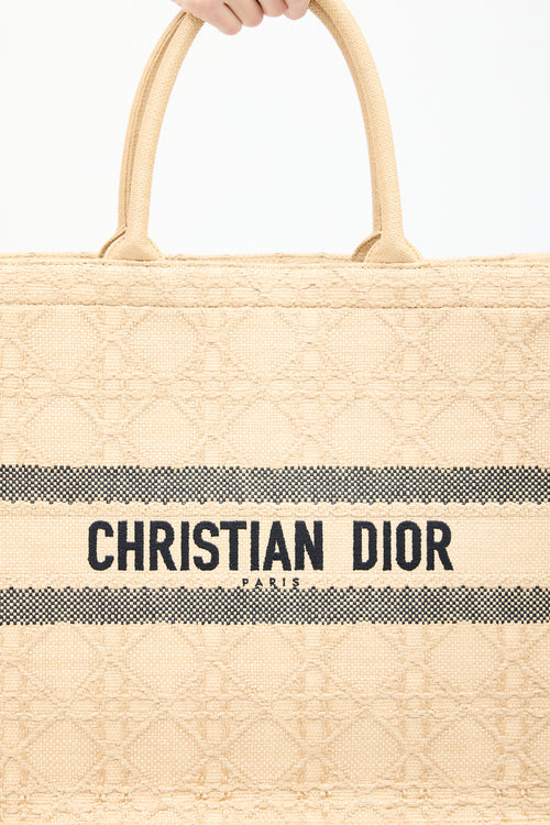 Dior Beige Raffia Cannage Large Book Tote